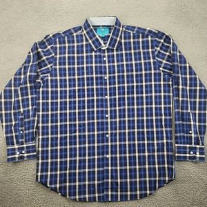 Christian Aujard Shirt Mens‎ 2XL Blue Plaid Long Sleeve Button Up